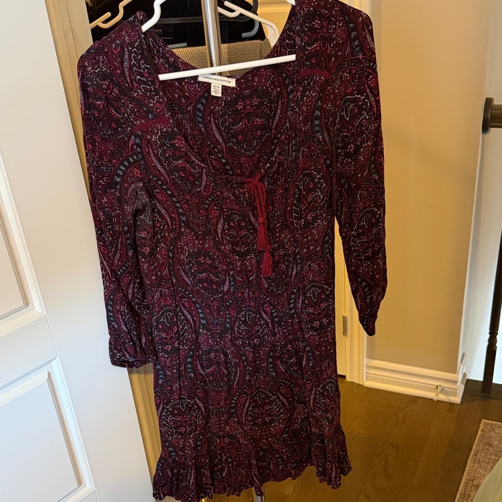 American Eagle Outfitters Red and Black Paisley Dress